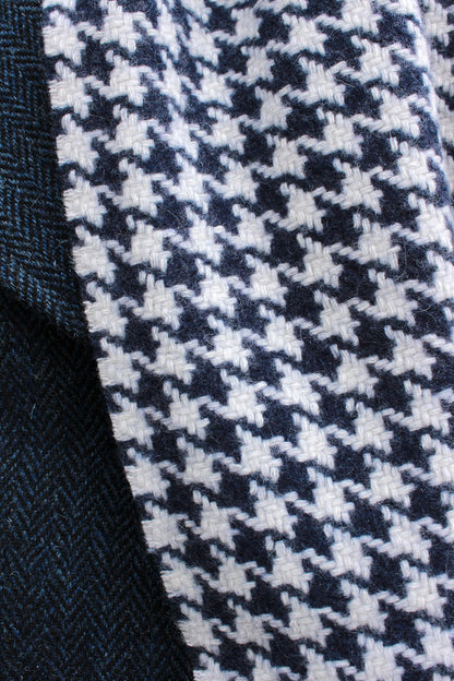 Houndstooth navy scarf made from 100% cashmere. Scottish Textiles Showcase.