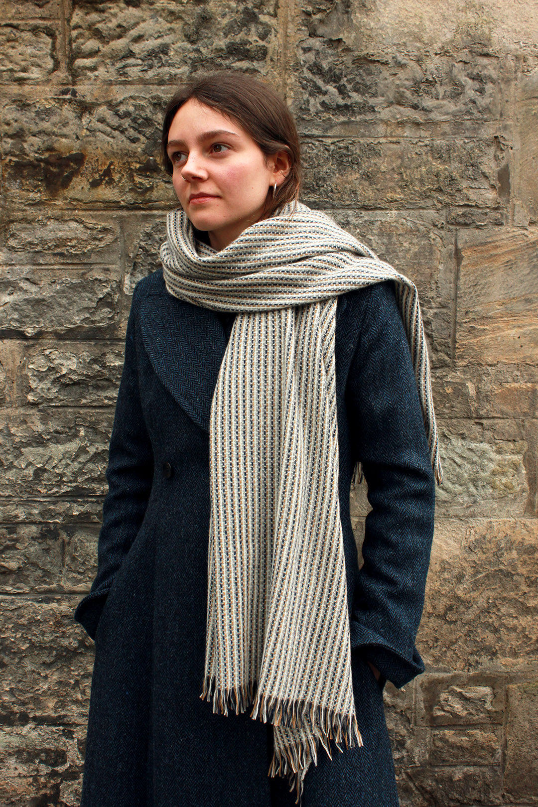 100% Cashmere Scarf in barley colourway. Scottish Textiles Showcase