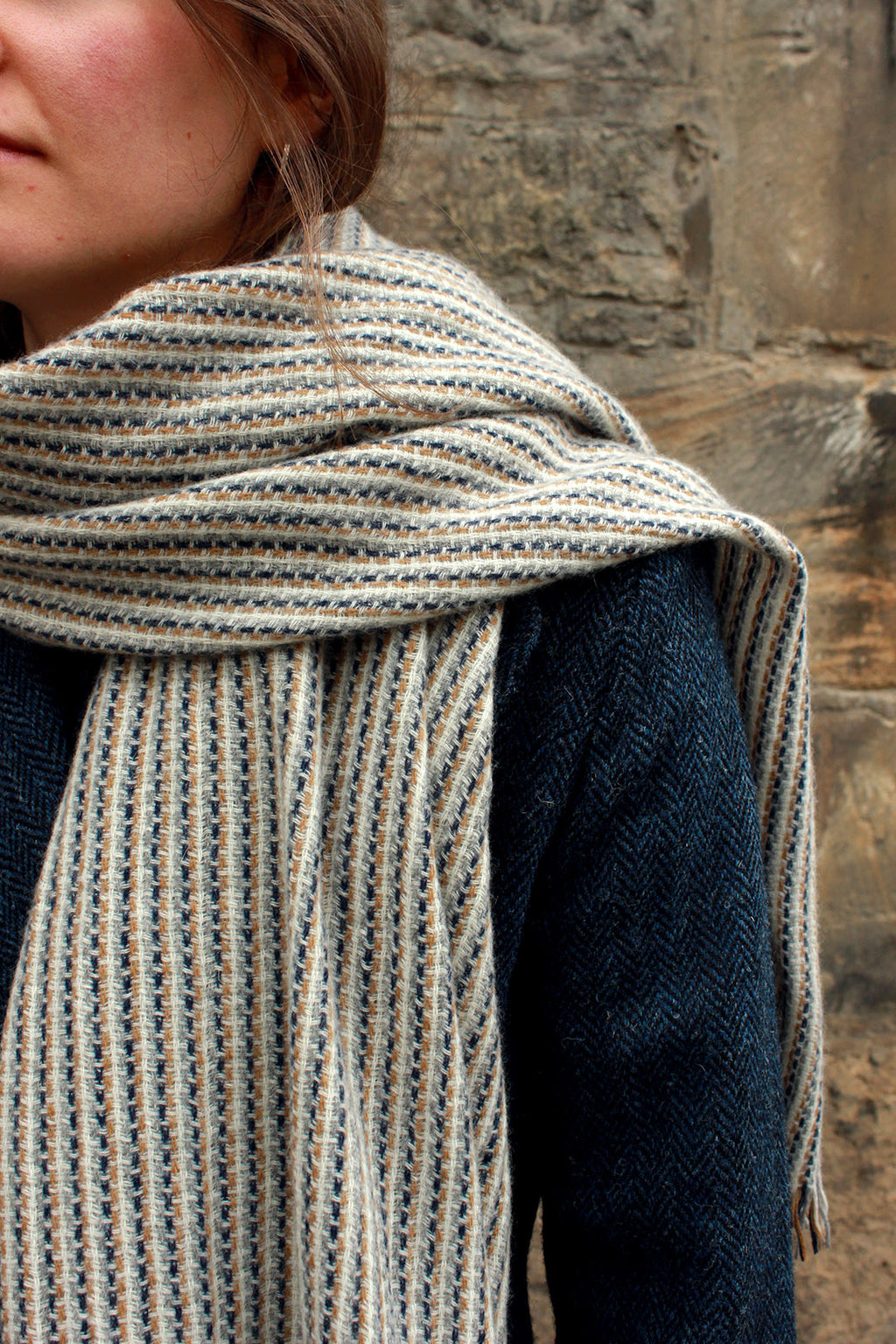 100% Cashmere Scarf in barley colourway. Scottish Textiles Showcase