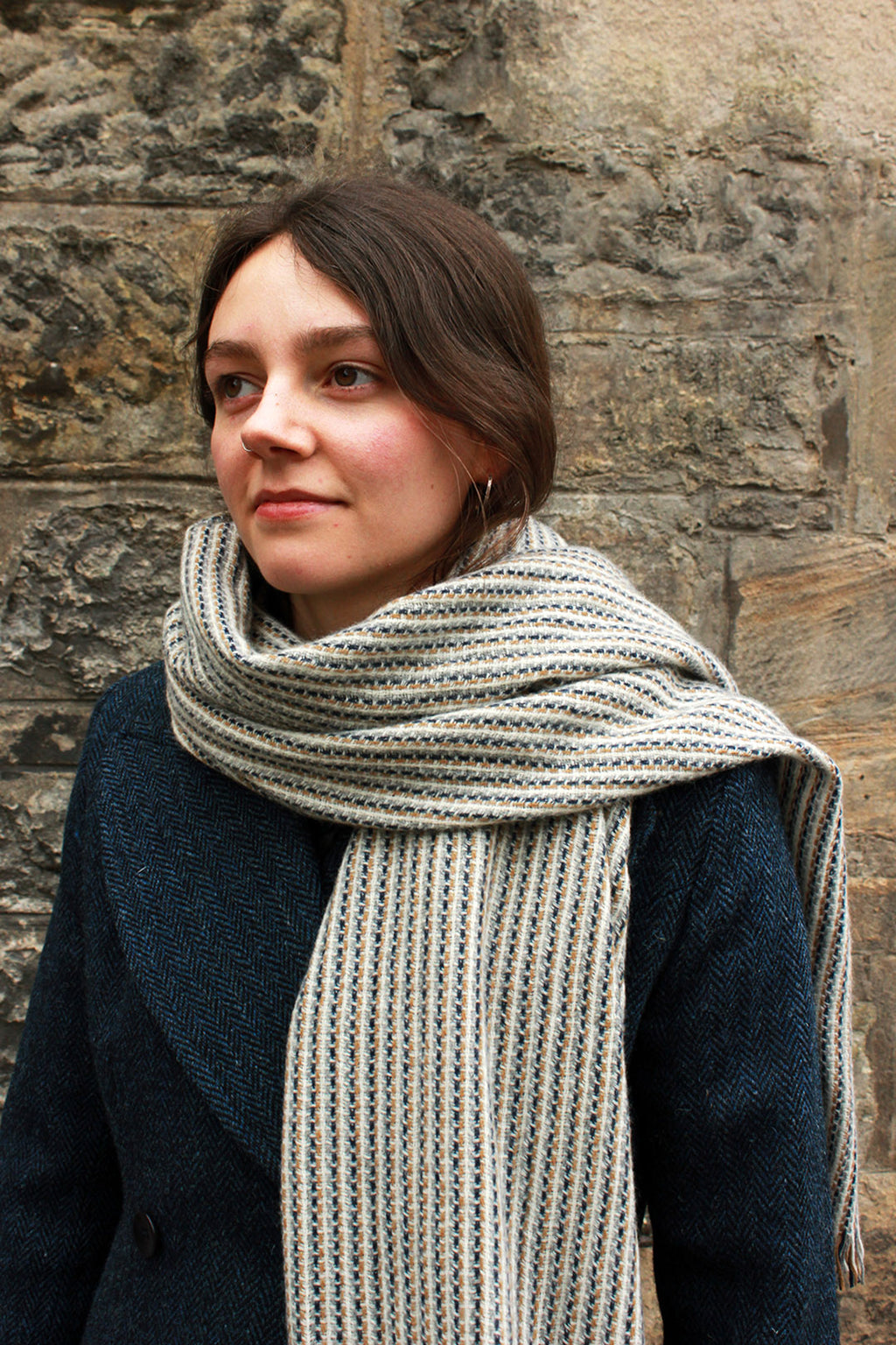 100% Cashmere Scarf in barley colourway. Scottish Textiles Showcase
