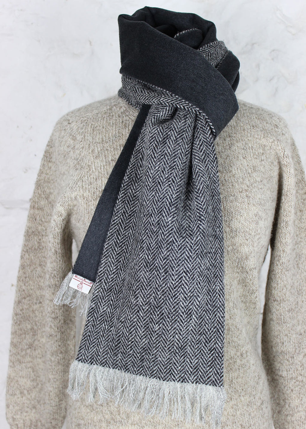 Harris Tweed Scarf Grey Herringbone