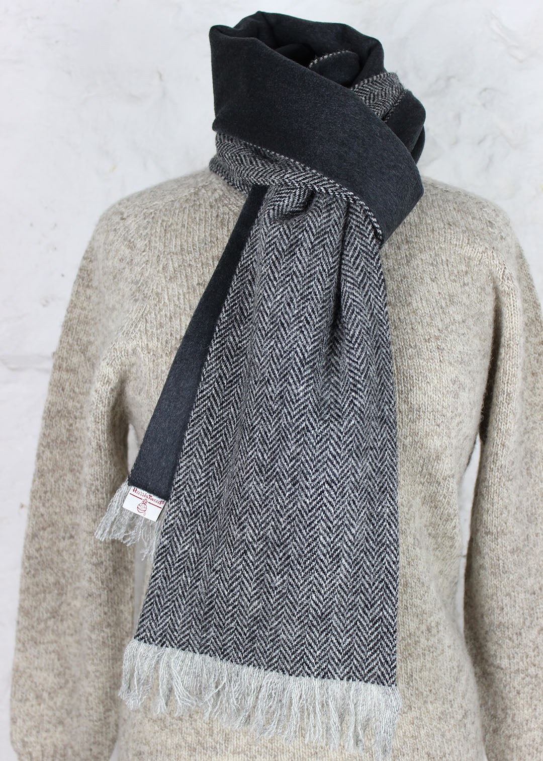 Harris Tweed Scarf Grey Herringbone