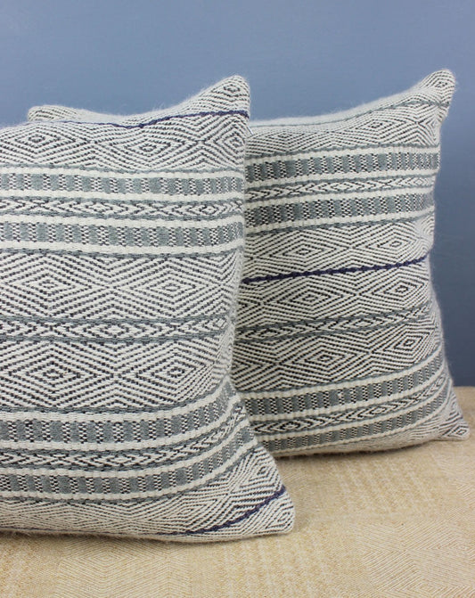 White alpaca and wool handwoven cushions.