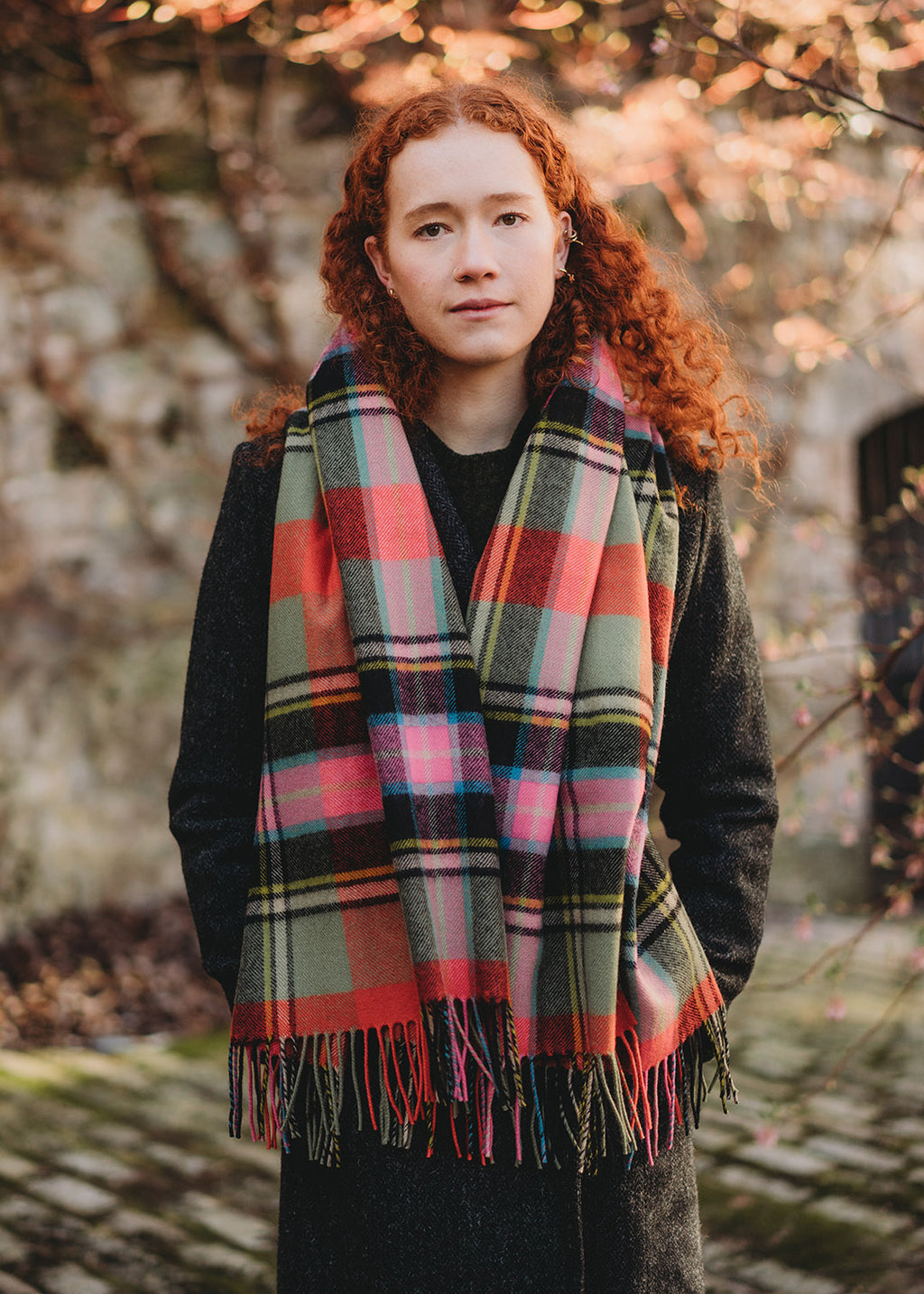 Lambswool tartan blanket stole in Bruce of Kinnaird tartan. 