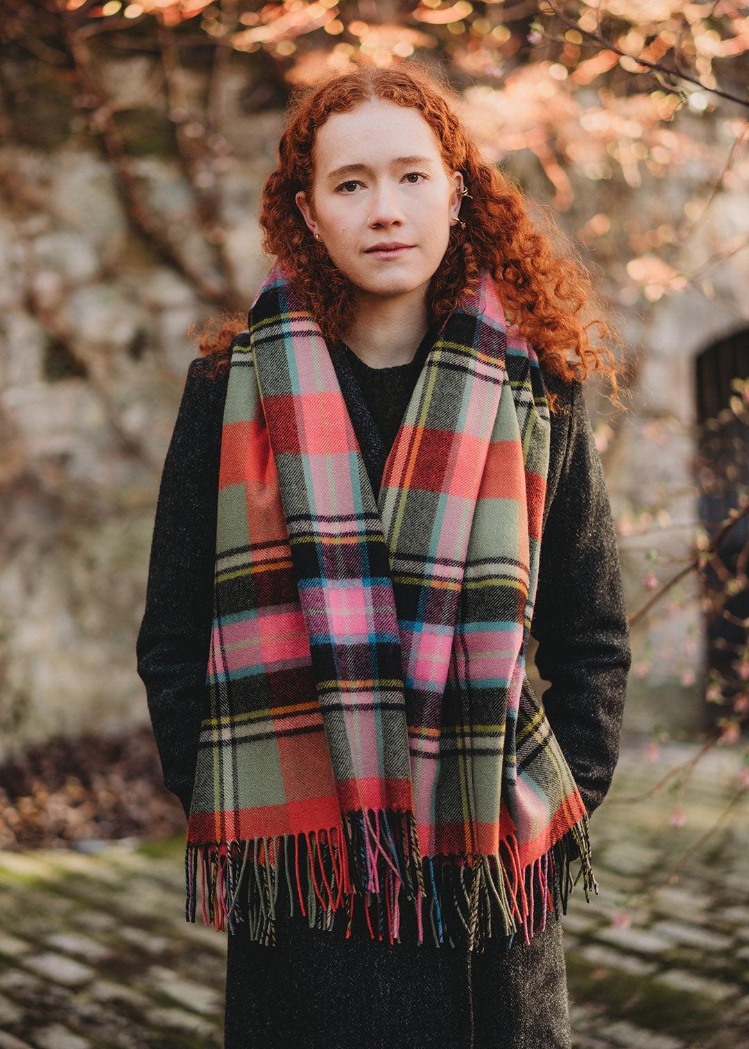 Lambswool tartan blanket stole in Bruce of Kinnaird tartan. 
