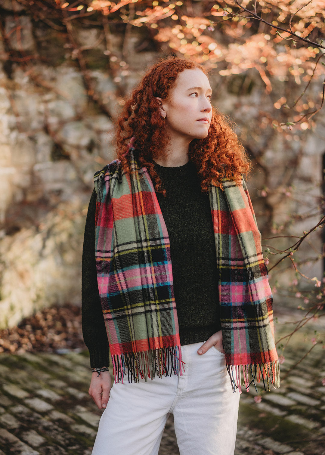Lambswool tartan blanket stole in Bruce of Kinnaird tartan. 