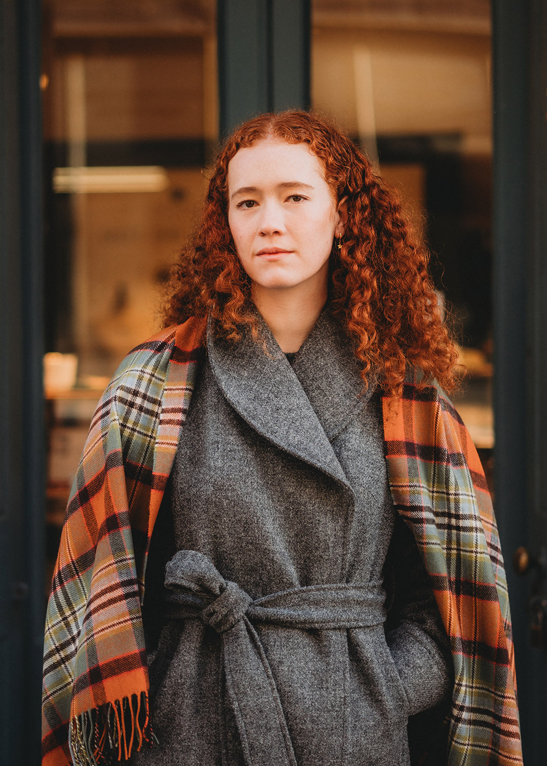 Lambswool tartan blanket sole in Dundee Old Weathered tartan. 