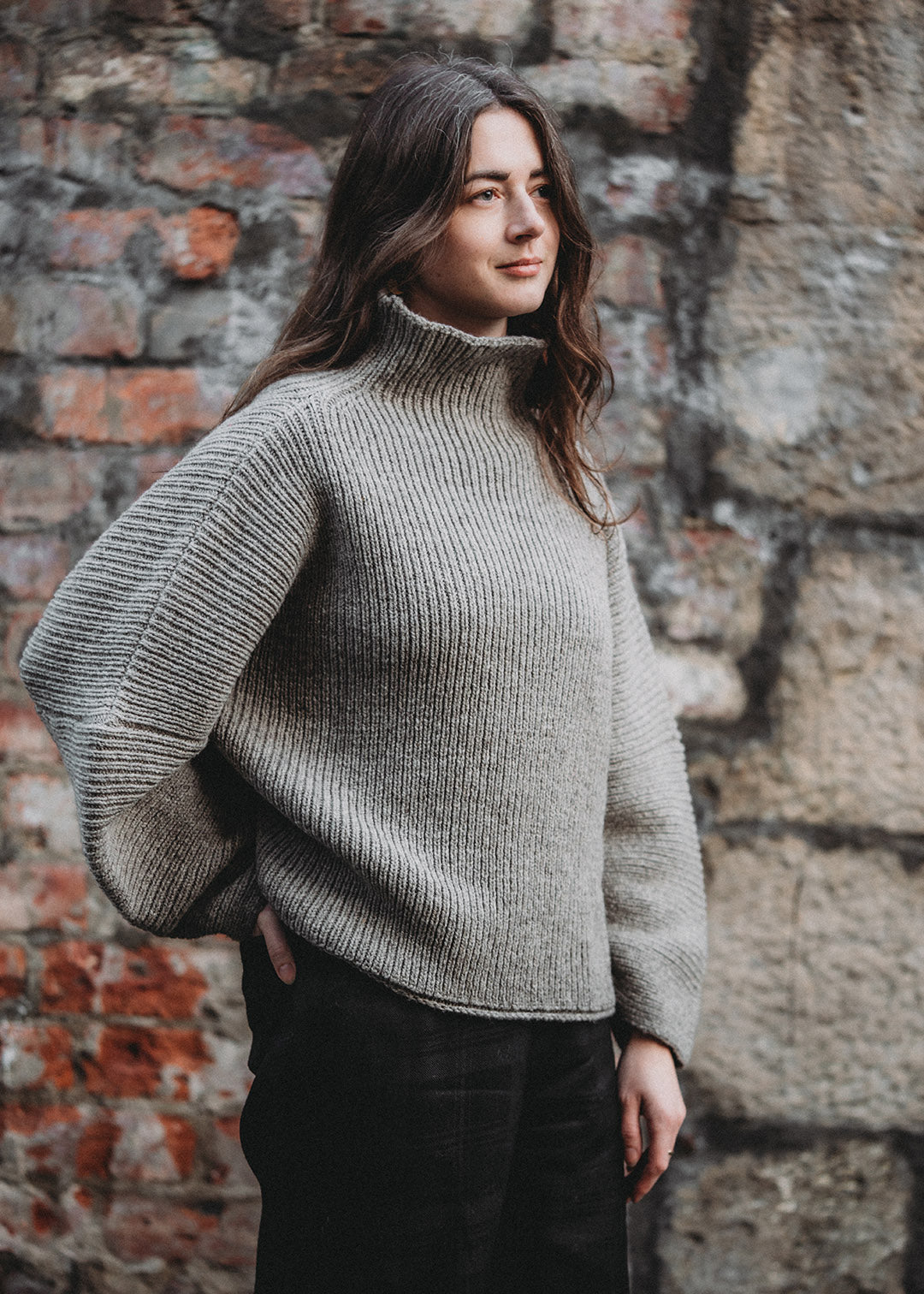 Bonnytoun jumper knitted from natural grey wool from shetland sheep.