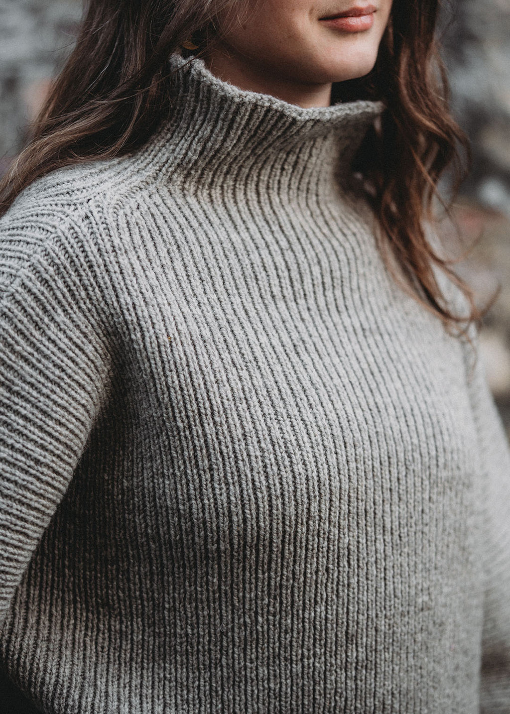 Bonnytoun jumper knitted from un-dyed, natural grey wool from shetland sheep.