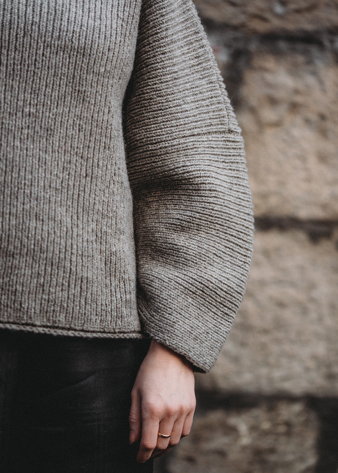 Bonnytoun jumper knitted from natural grey wool from shetland sheep.