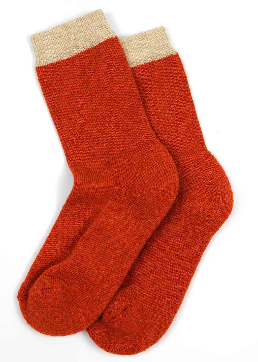 Orange wool socks, knitted in Scotland