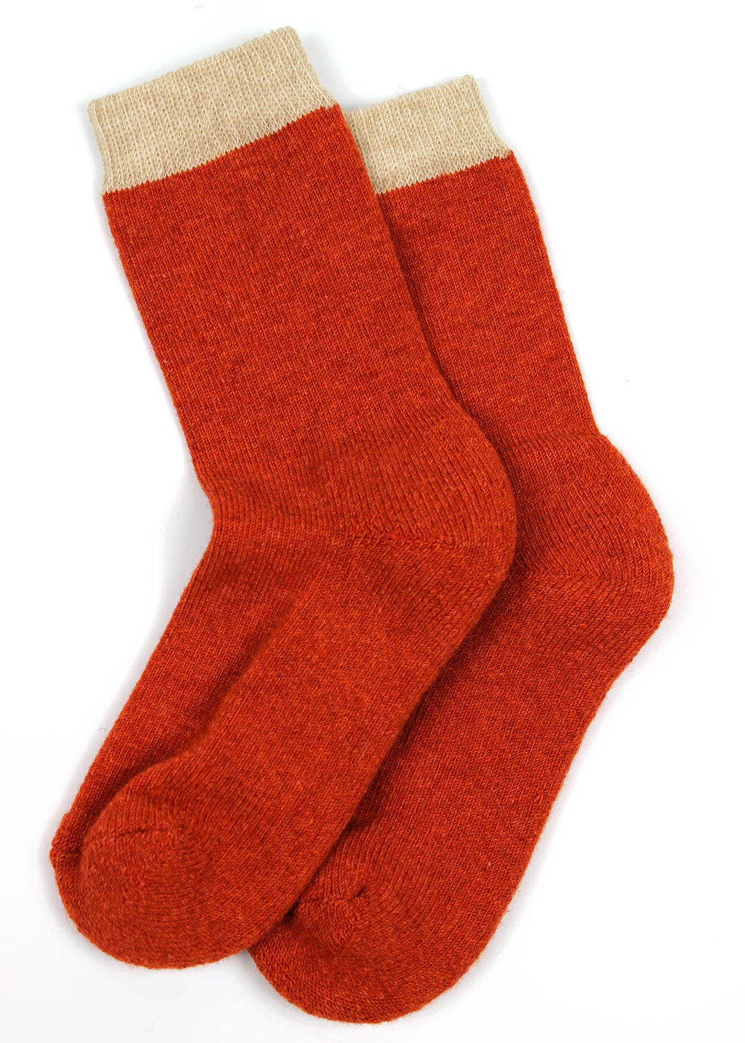 Orange wool socks, knitted in Scotland