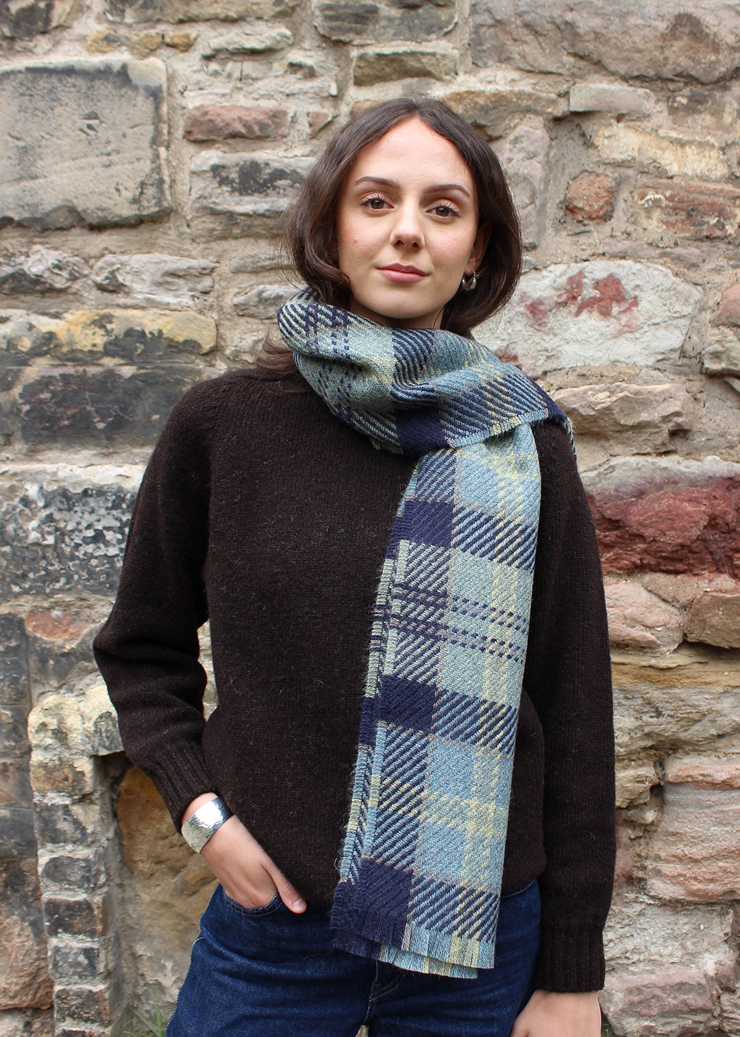 British Wool Scarf Blue Check