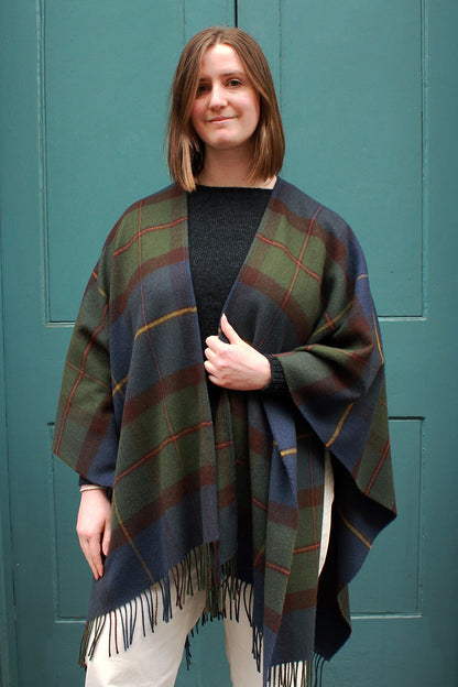 Macleod of Harris tartan serape woven in pure wool in Scottish Borders. Scottish Textiles Showcase.