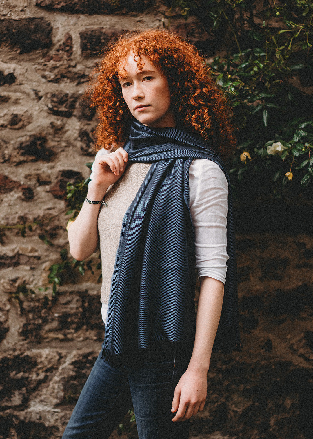 Silk and cashmere evening blue scarf.