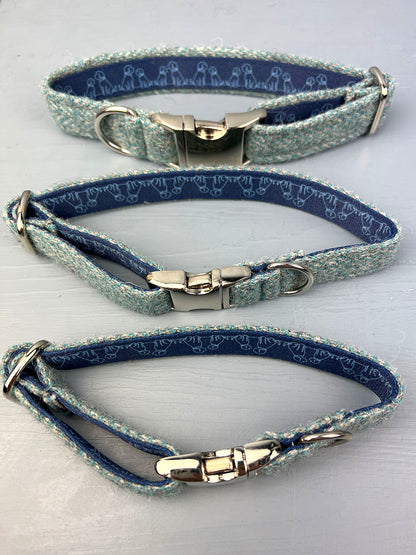 gorgeous Harris Tweed collar in Duck Egg herringbone is the perfect treat for a faithful dog. Whether he be yours or for a dog lover your life. 