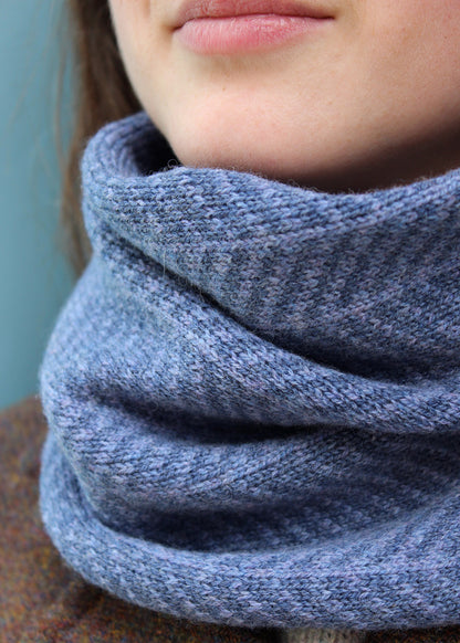 Merino lambswool neck warmer in shades ofblue-grey with a design inspired by the glass roof of Waverley Railway Station in Edinburgh.