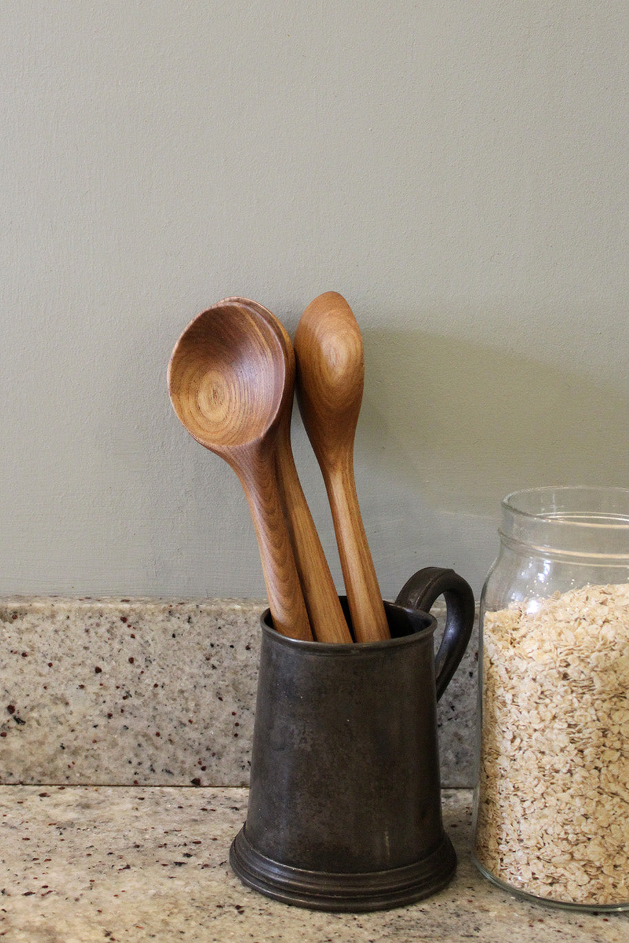 Porridge spoon hand carved from Elm, in Fife. Scottish Textiles Showcase