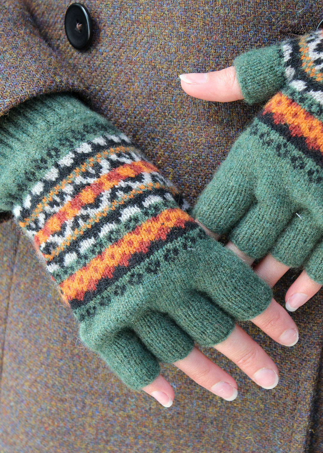 Kerse Fair Isle Fingerless Gloves Forest