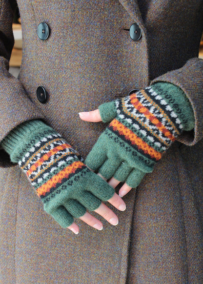 Kerse Fair Isle Fingerless Gloves Forest