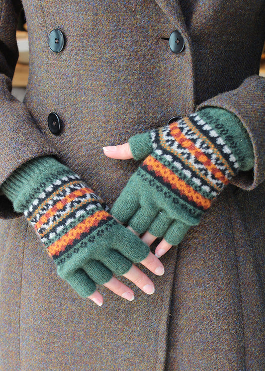 Kerse Fair Isle Fingerless Gloves Forest