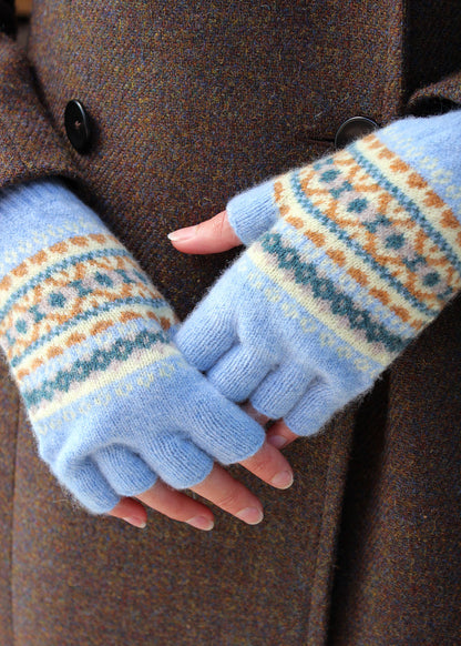 Kerse Fair Isle Fingerless Gloves Sky