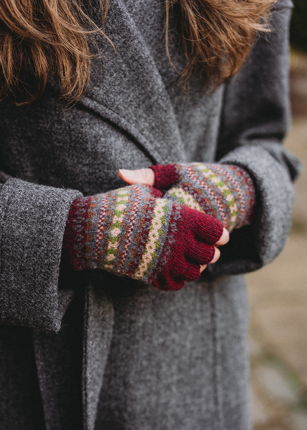 Kerse Fair Isle Fingerless Gloves Brick