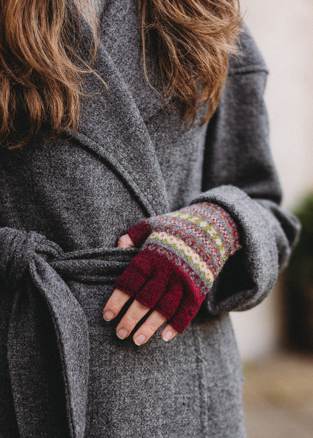 Kerse Fair Isle Fingerless Gloves Brick