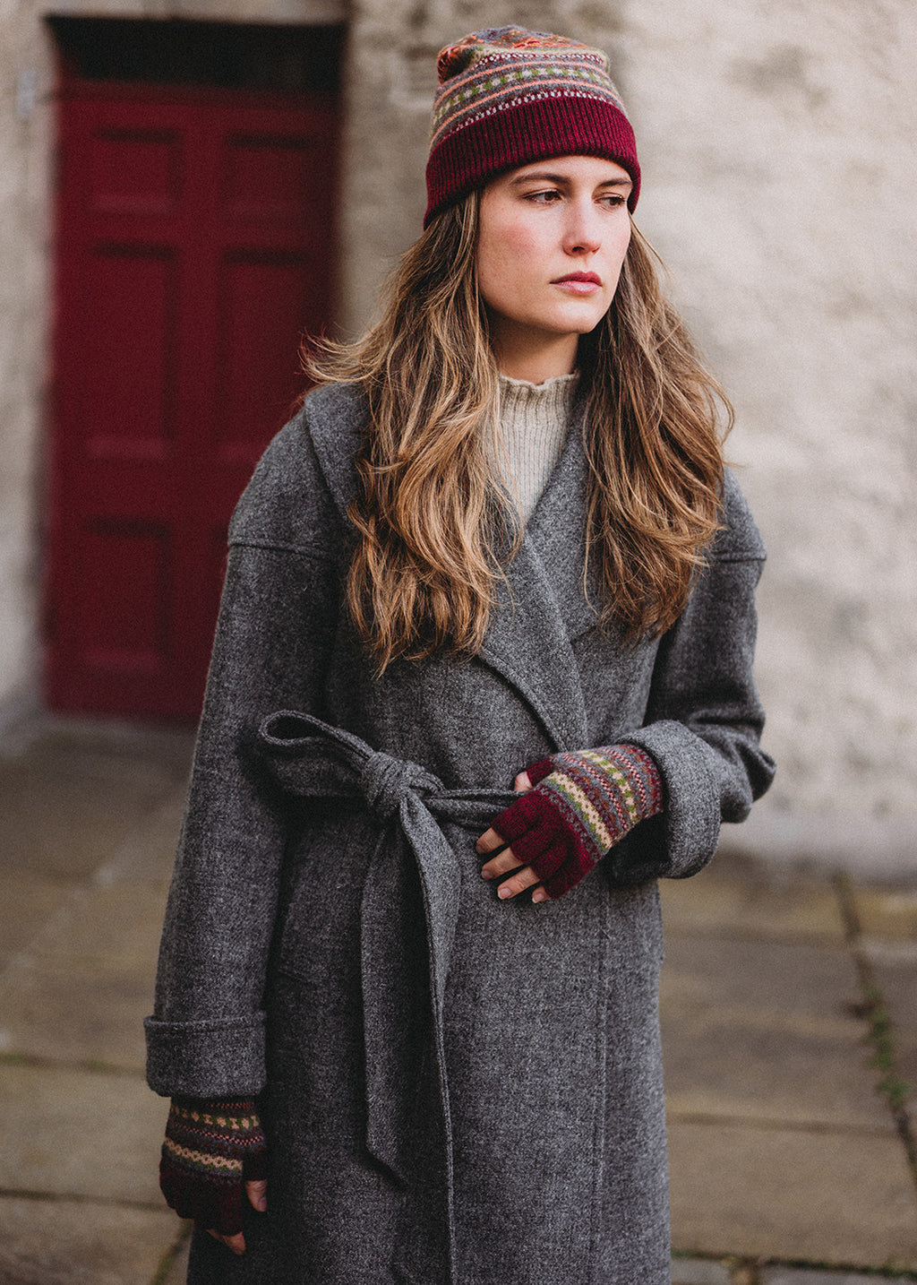 Kerse Fair Isle Fingerless Gloves Brick