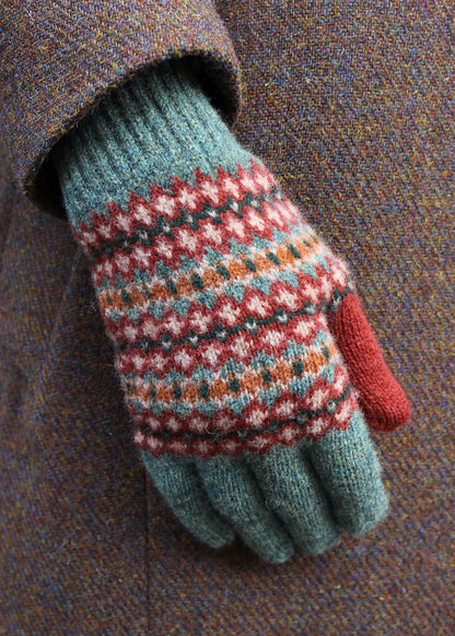 Lambswool fair isle gloves in rosemary colourway. Scottish Textiles Showcase.