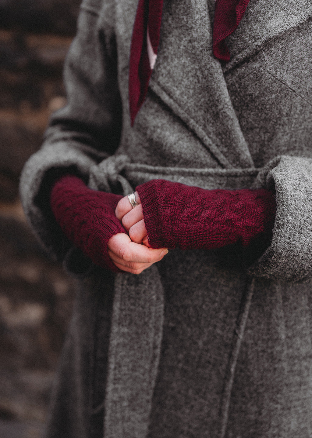 Cashmere Cable Wrist Warmers Damson