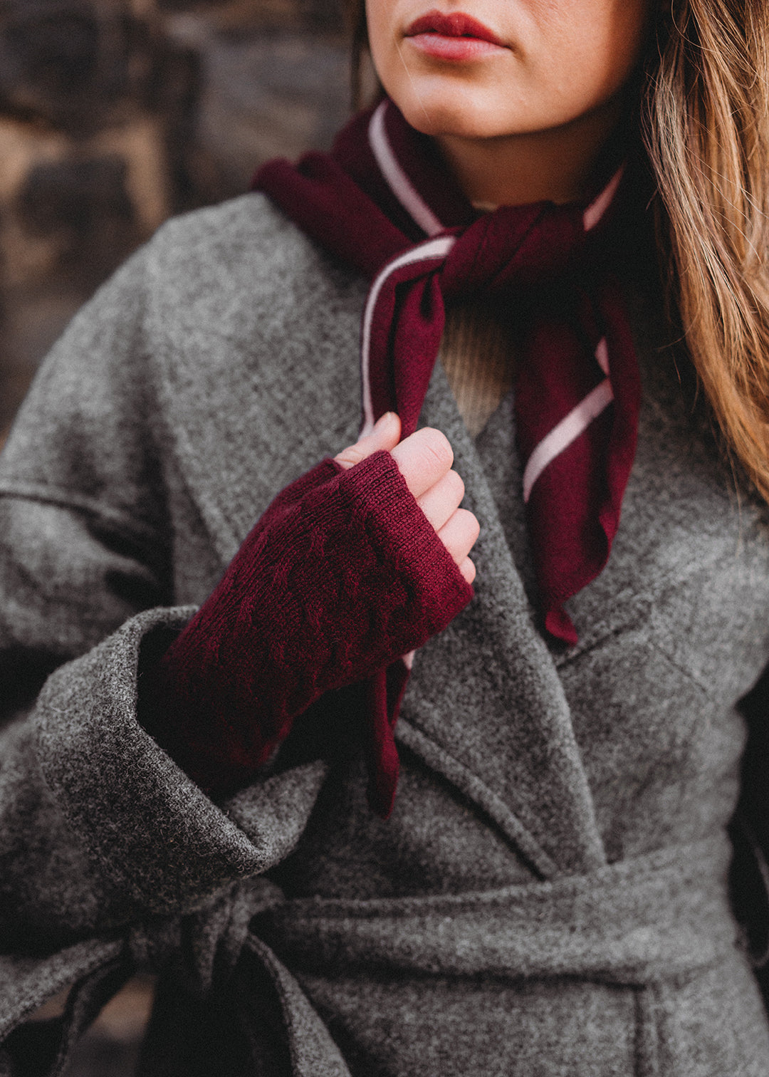 Cashmere Cable Wrist Warmers Damson