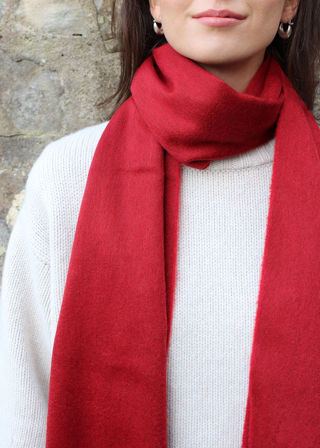 Cashmere carmine red scarf. Scottish Textiles Showcase.