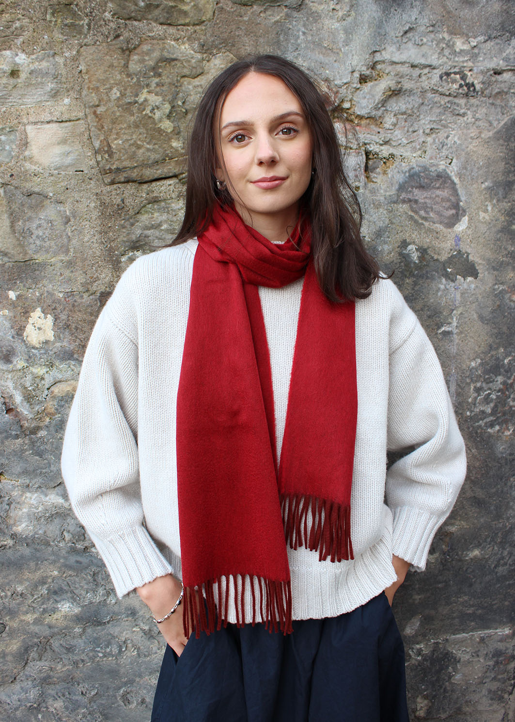 Cashmere carmine red scarf. Scottish Textiles Showcase.