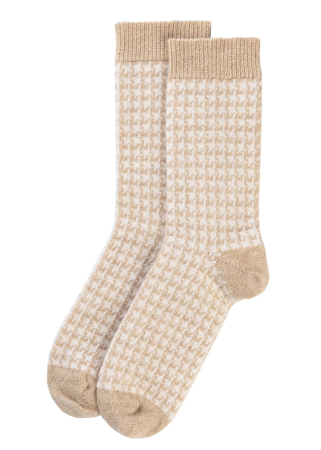 Oatmeal Houndstooth Cashmere Bed Socks