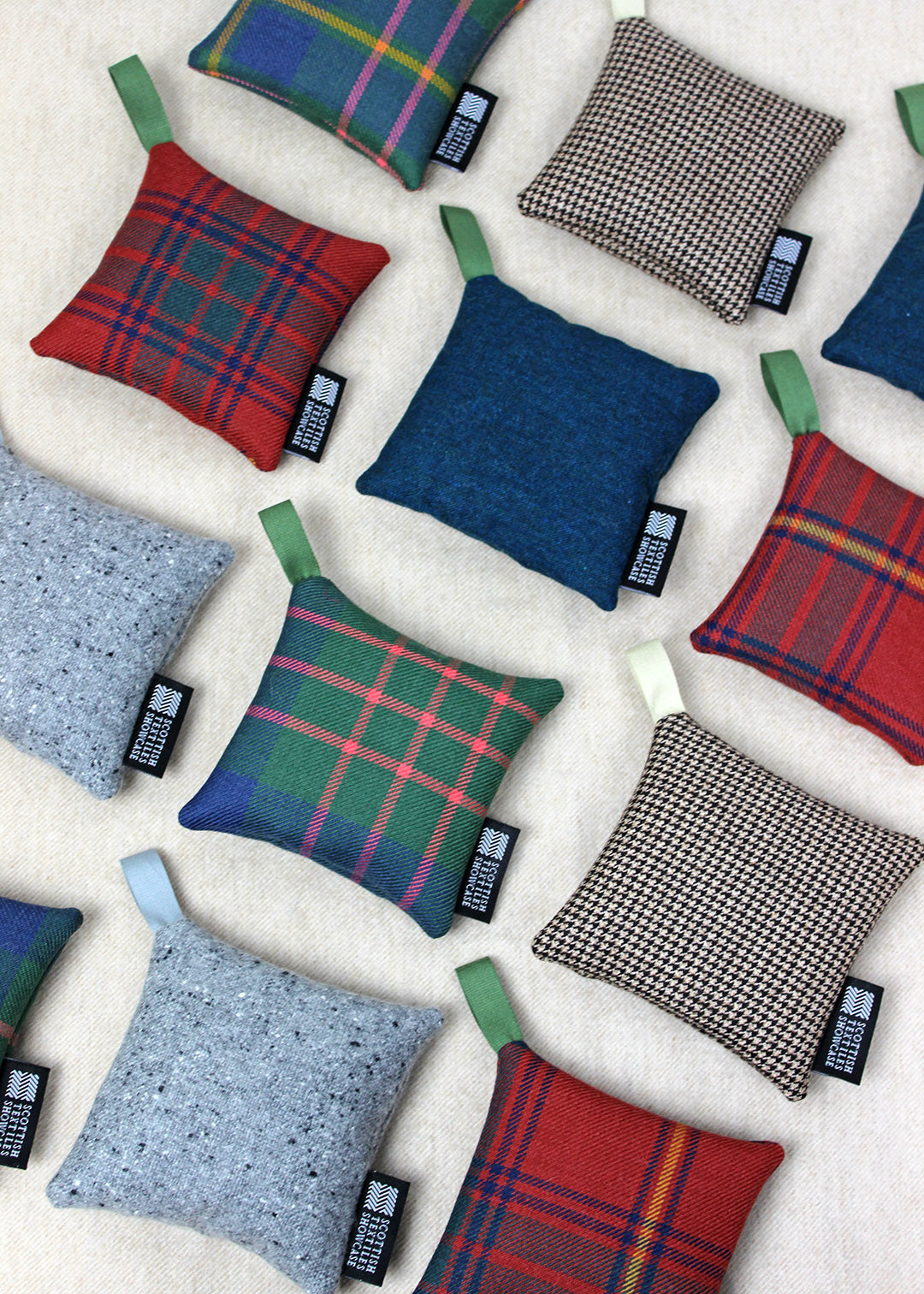 Lavender hangers made from Scottish tartan and cashmere.
