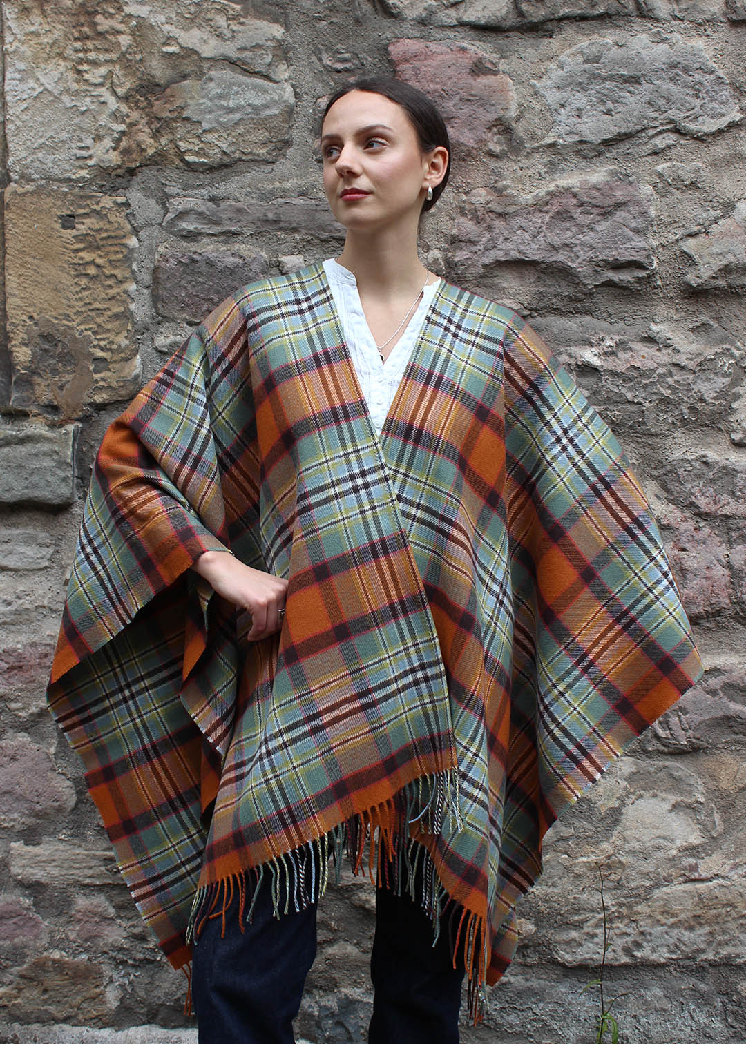 Lambswool serape in Dundee old weathered tartan. 