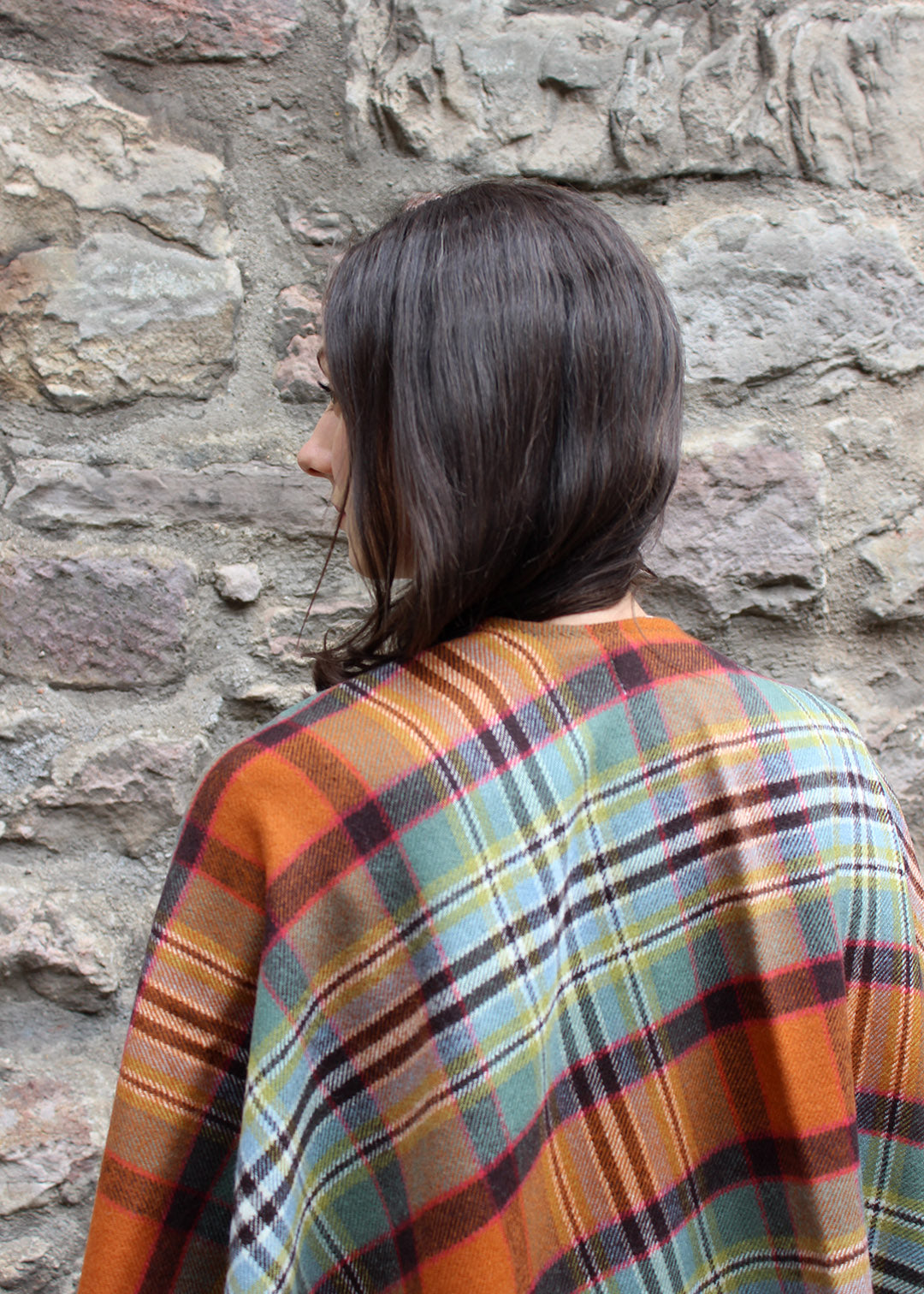 Lambswool serape in Dundee old weathered tartan. 