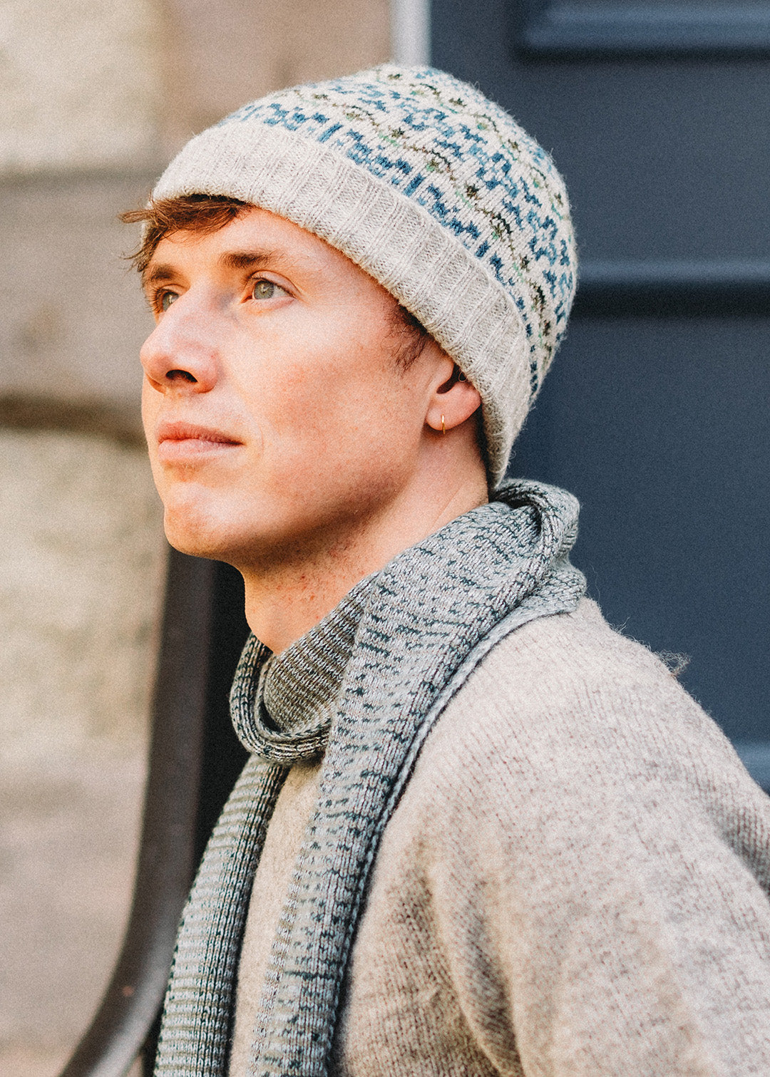 Shetland Fair Isle Beanie Grey