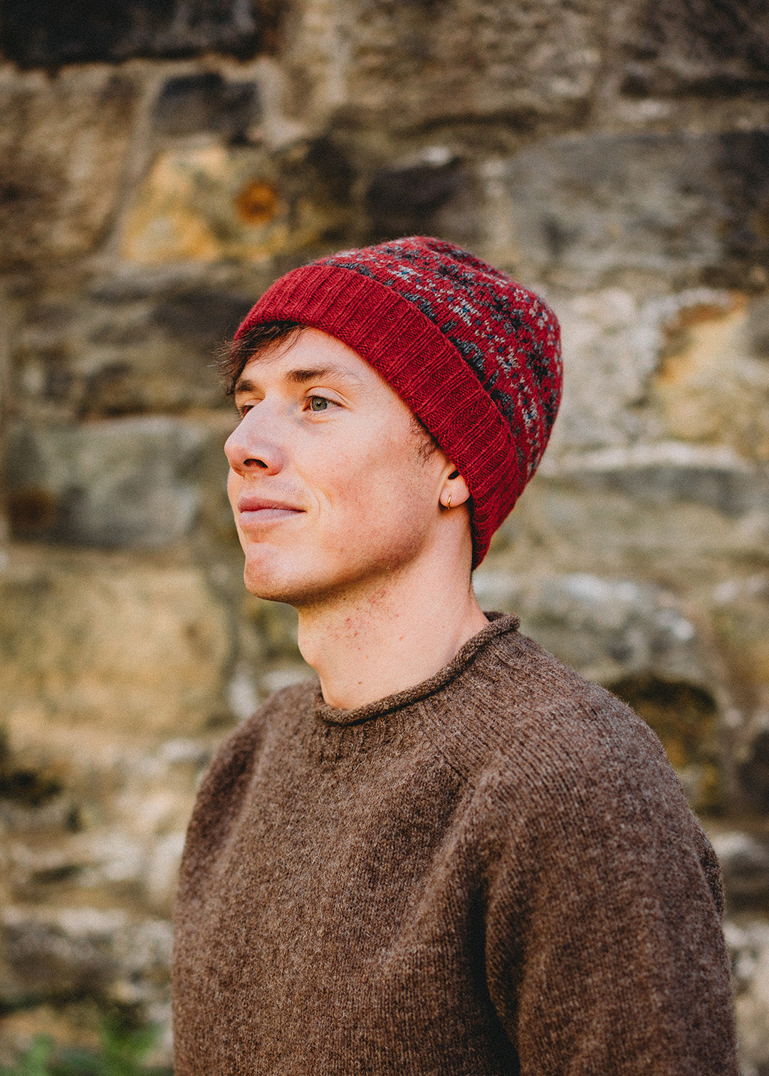 Shetland Fair Isle Beanie Red