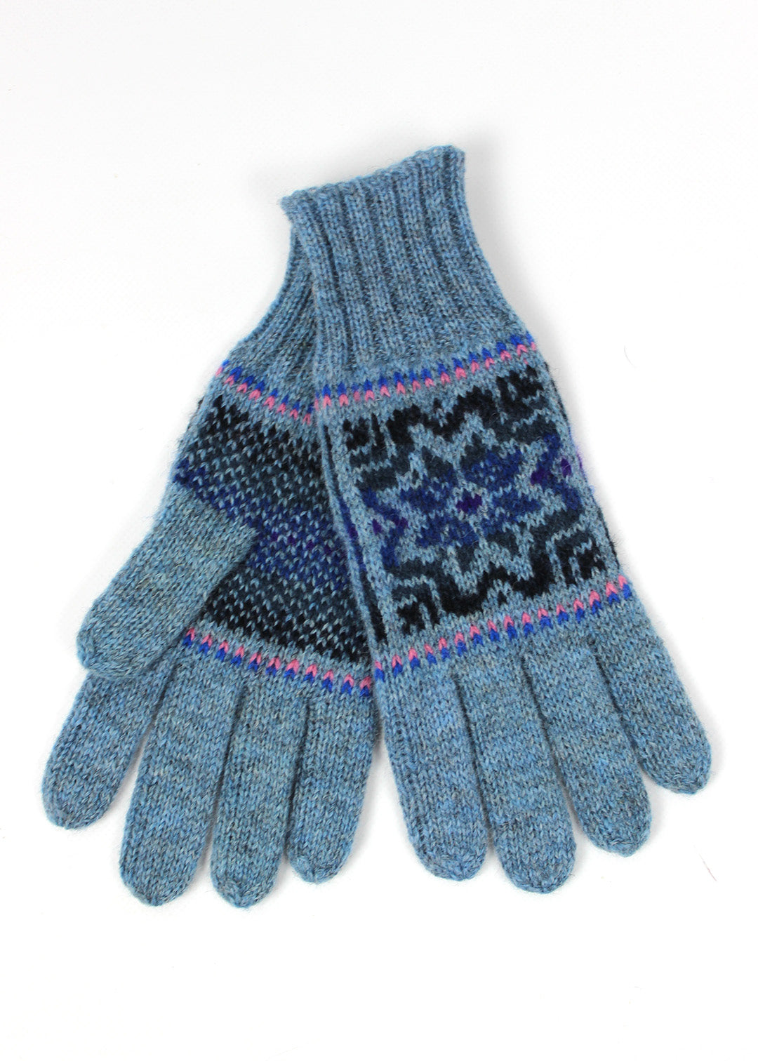 Pair of blue Fair Isle knitted gloves.