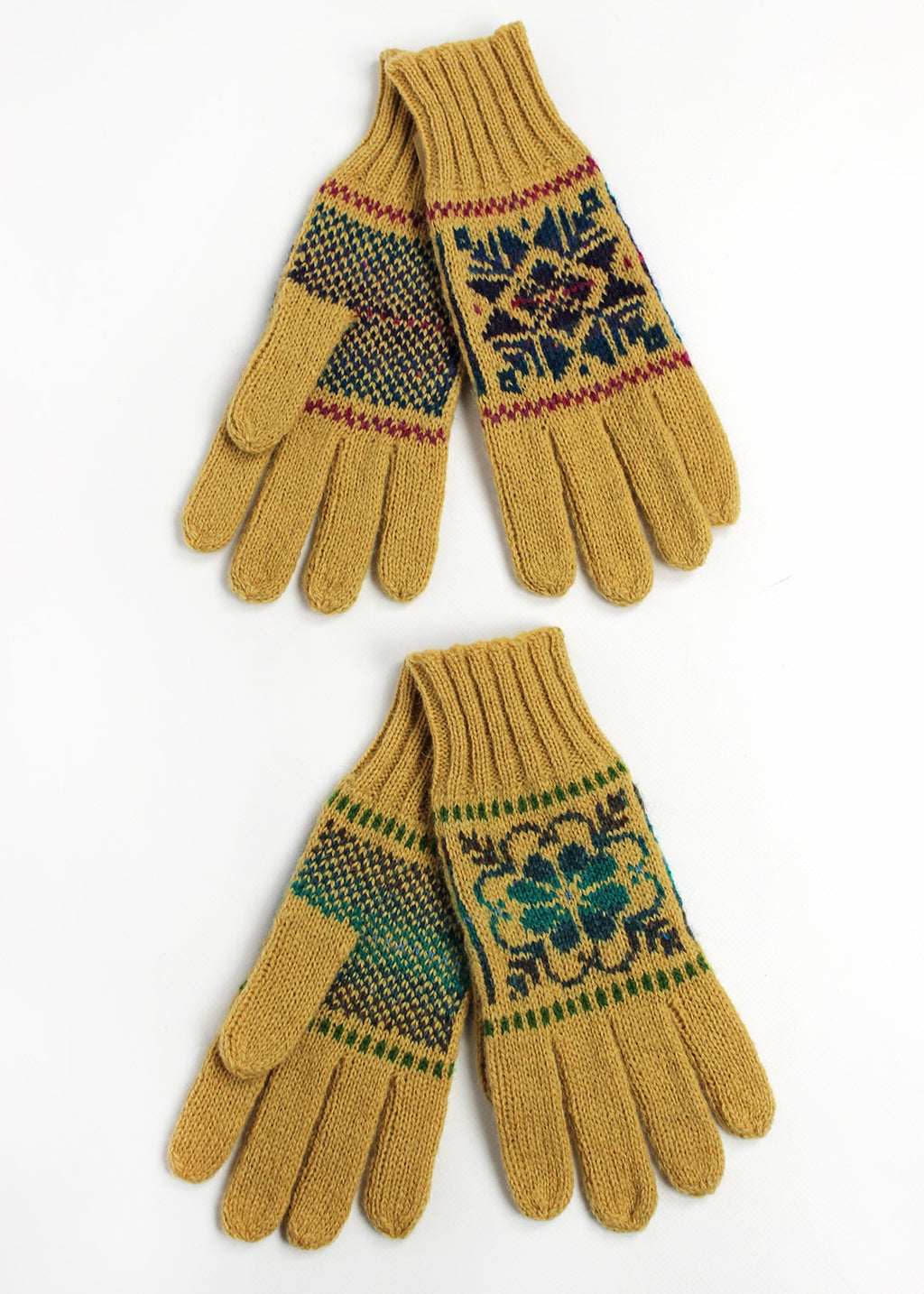 Ochre Fair Isle knitted gloves.
