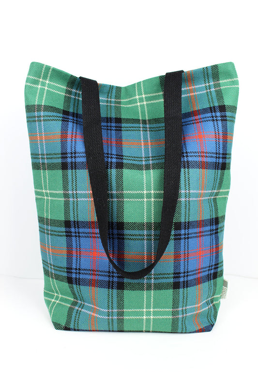 Tartan tote bag made in Sutherland Ancient tartan. Scottish Textiles Showcase.
