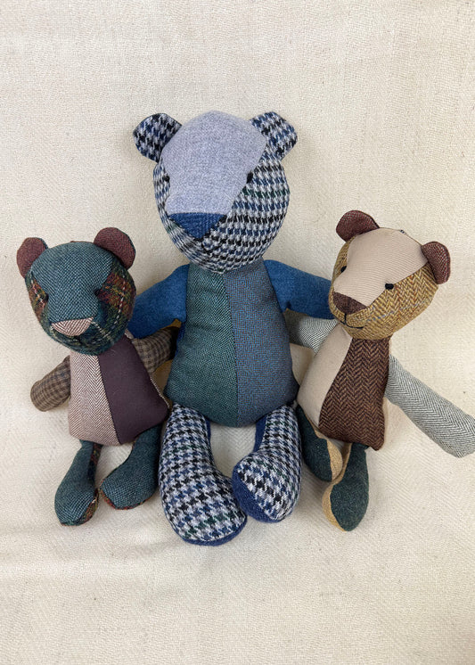 Wool tweed patchwork bears. Scottish Textiles Showcase.
