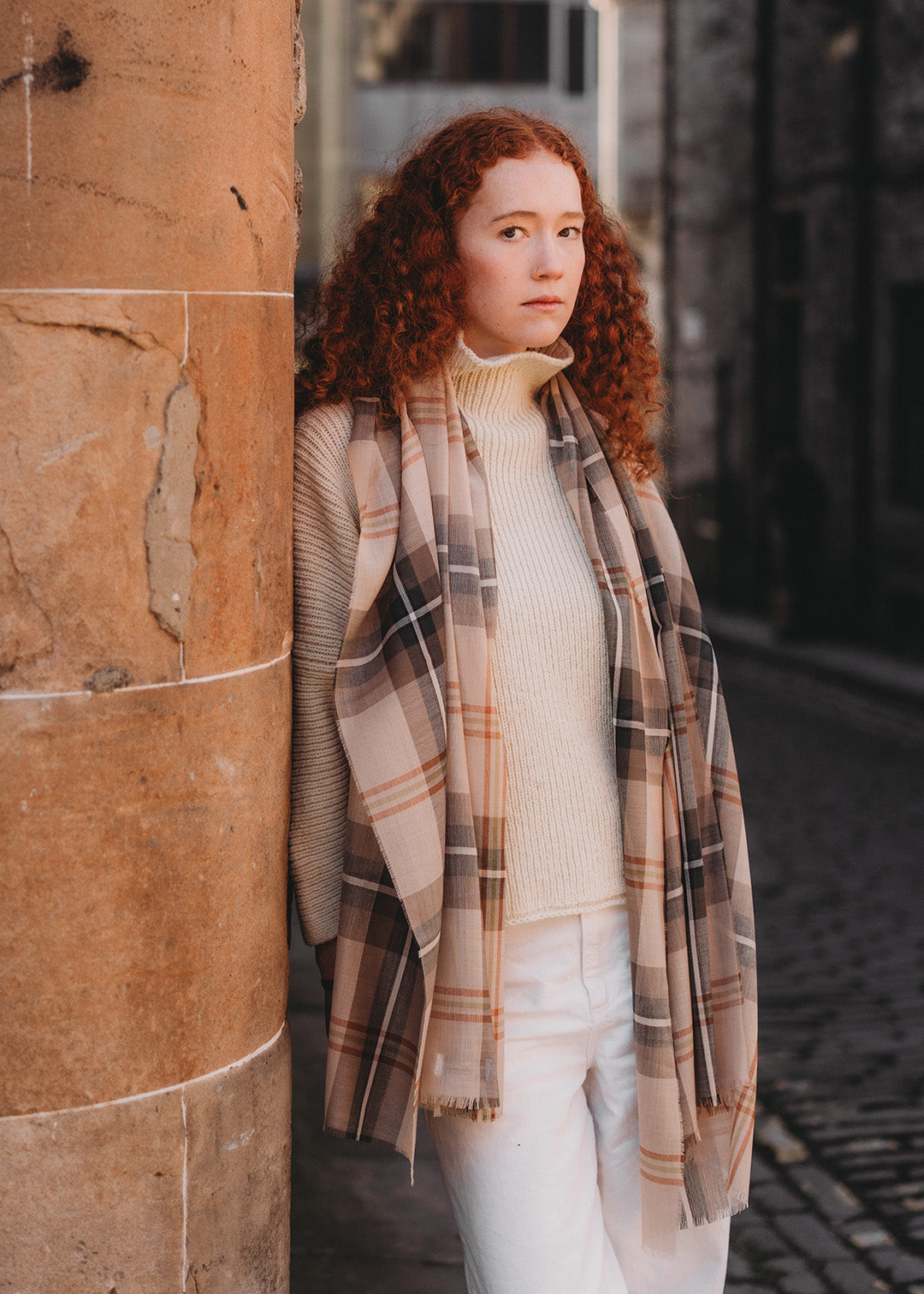 Alba merino wool stole in the Saskatchewan tartan.