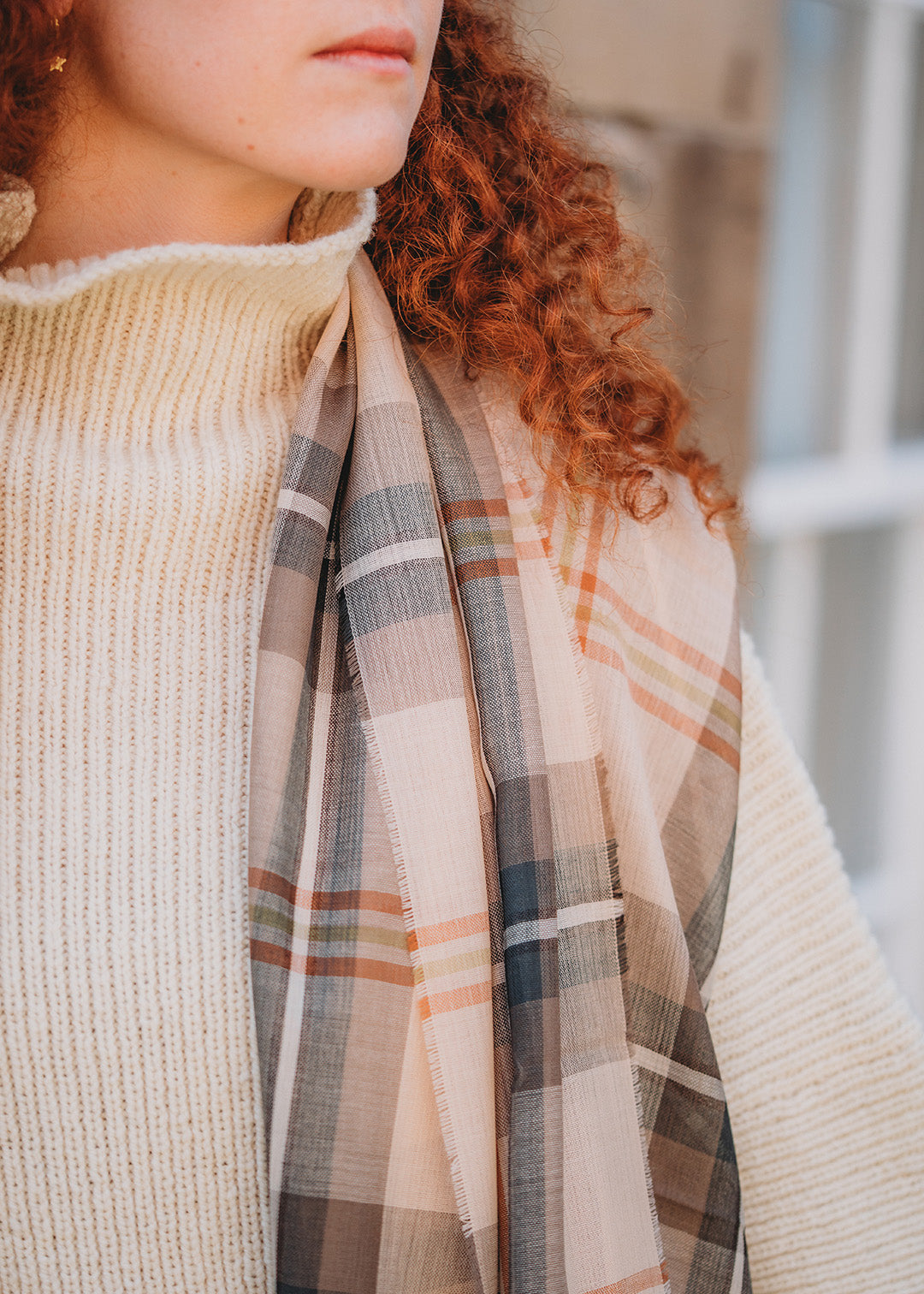 Alba merino wool stole in the Saskatchewan tartan.