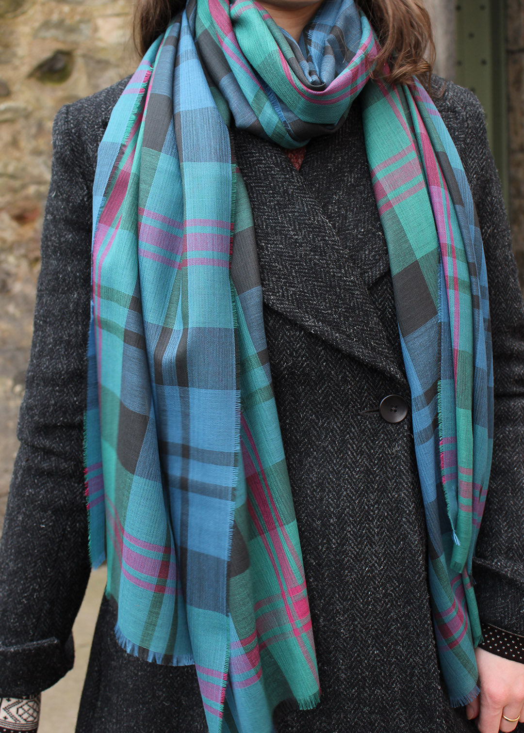 Alba Stole is woven in extra fine merino wool in the Baird Ancient
