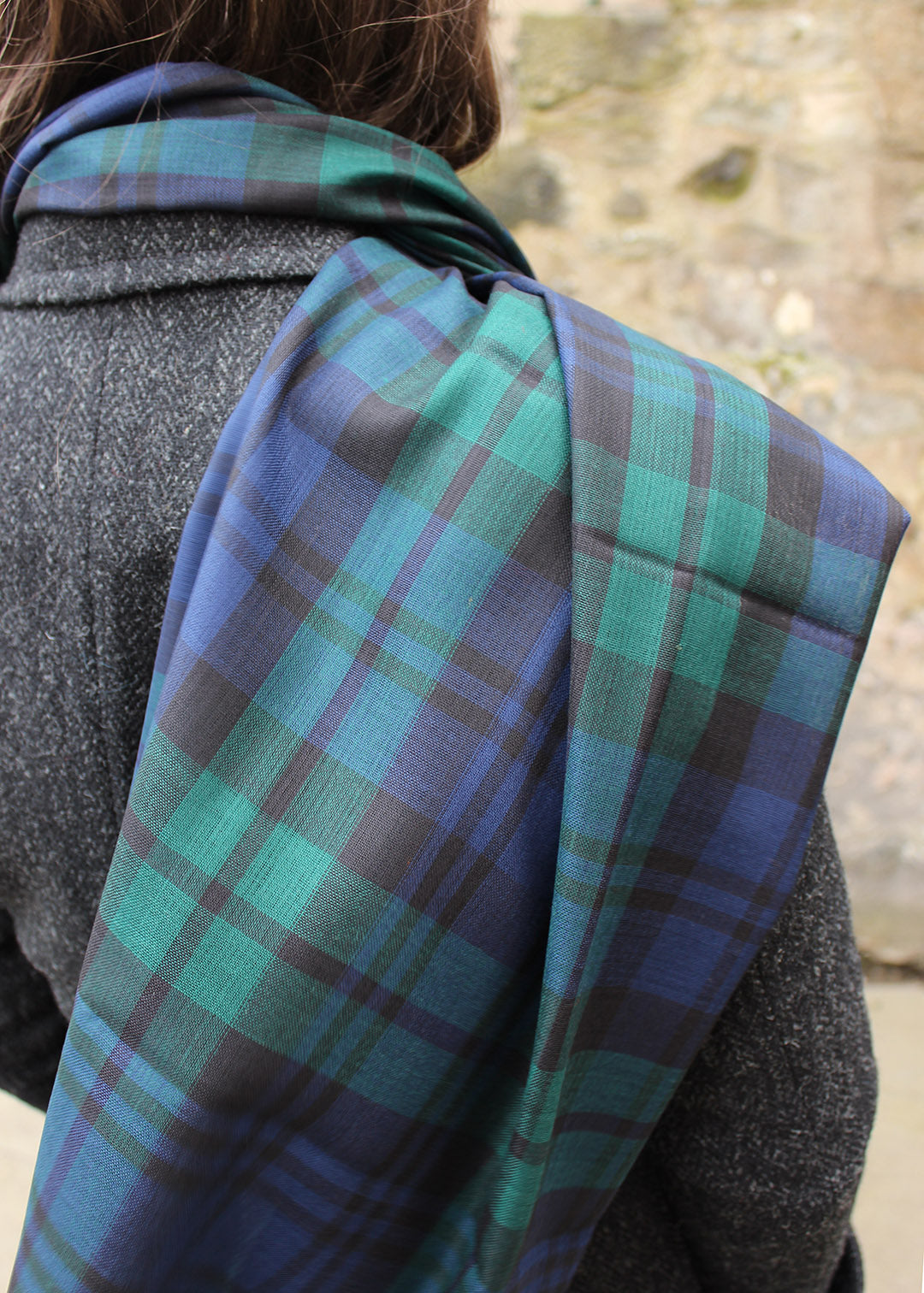 Alba Stole is woven in extra fine merino wool in the Black Watch Modern tartan