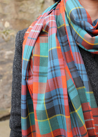 Alba Stole is woven in extra fine merino wool in the Caledonia Ancient tartan