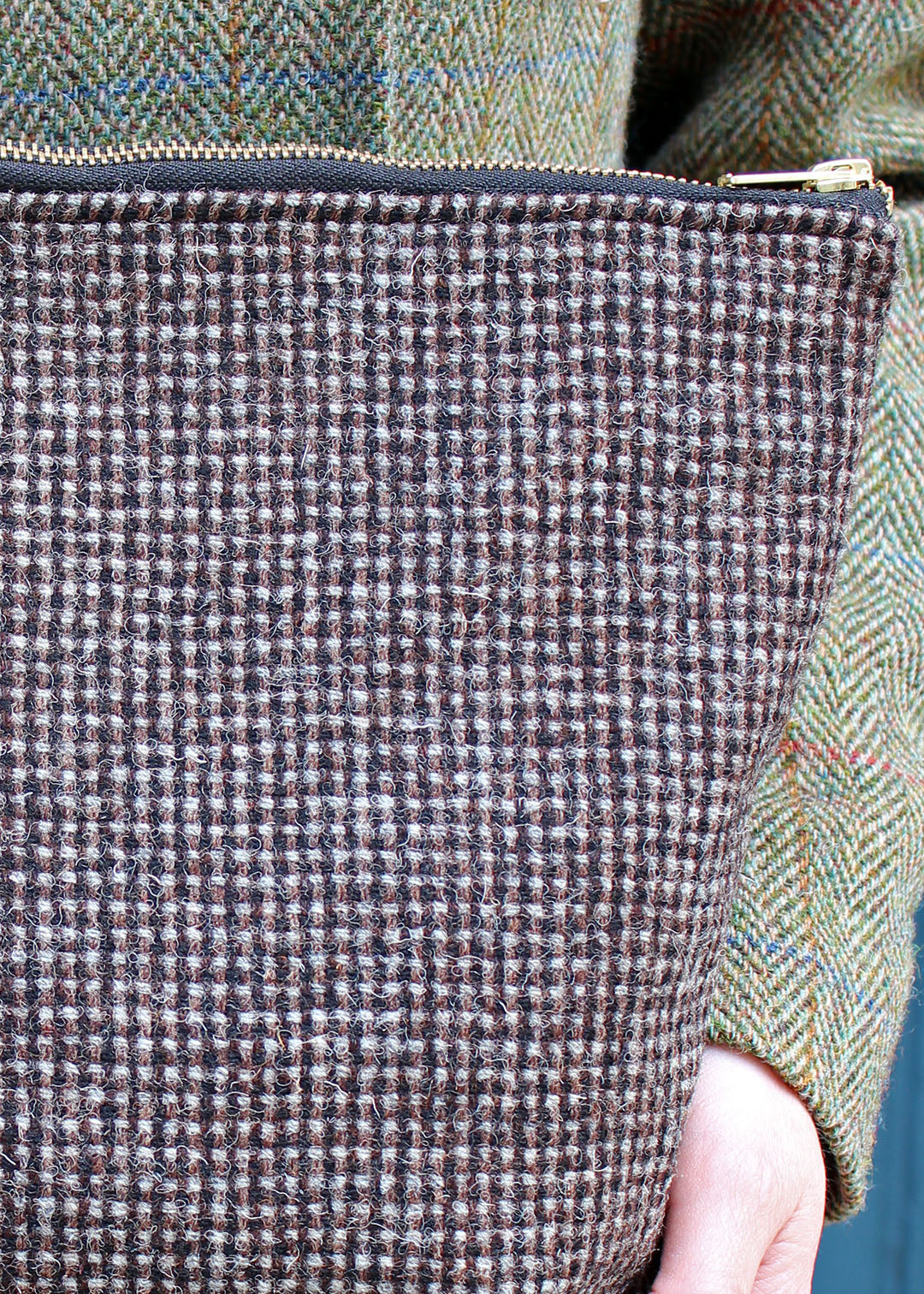 A useful, extra large multi purpose bag made using dark brown and light grey Harris Tweed®, woven on the Outer Hebrides